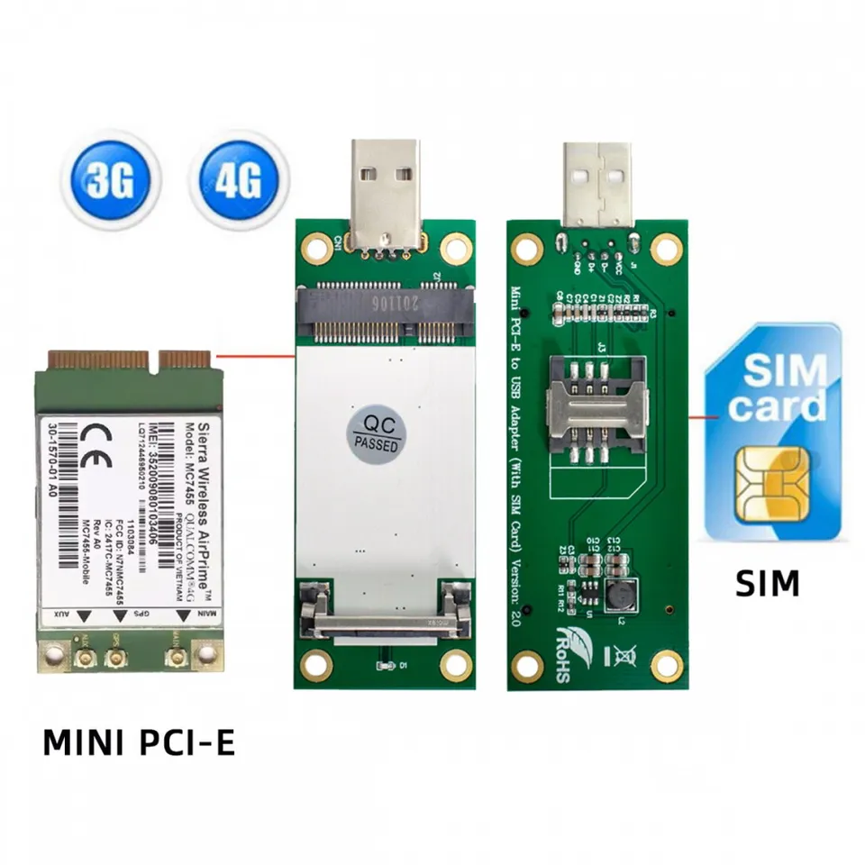 USB2.0 až Mini PCI-E Wireless Wwan Adapter Card s nástrojmi na testovanie modulov SIM karty