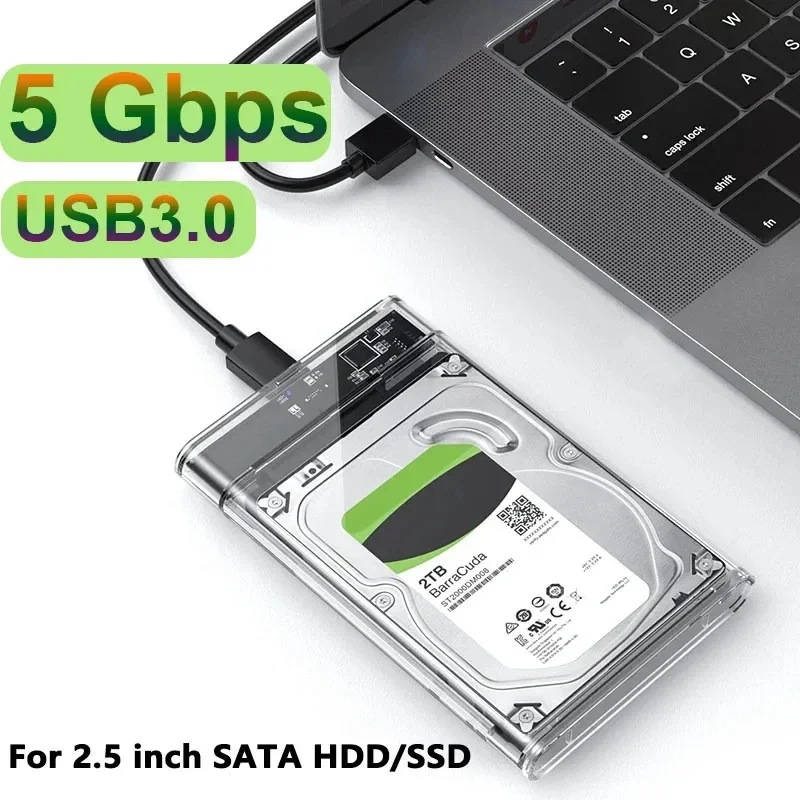USB3.0 Externý prípad HDD 5 Gbps 2,5 palca Transparentné puzdro pevného disku pevného disku SATA HDD SSD SKLADOVANIE PRÍPADOVÝCH PRÍPADOVÝCH