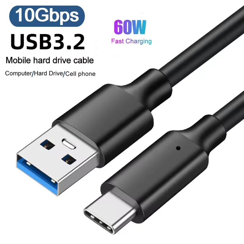 USB3.2 10 Gbps kábel USB A to Type-C prenos údajov USB C SSD Kábel pevného disku 3A 60W Rýchly náboj 3.0 Nabíjací kábel pre Xiaomi kábel