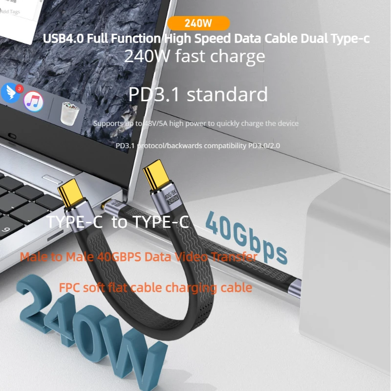 USB4.0 Nabíjací kábel vysokorýchlostná vysokorýchlostná duálna C Muž a mužský prenos typu C FPC Kompatibilný s Thunderboltom 3/4 Dátový kábel