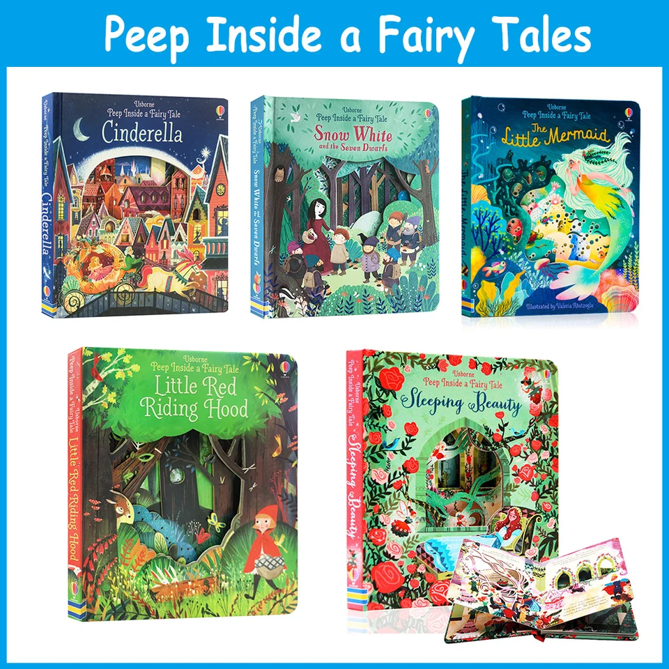 Usborne Books Peep Inside Fairy Tales English Story Picture Books Reading Pre batoľatá Darčeky pre deti Montessori Hračky