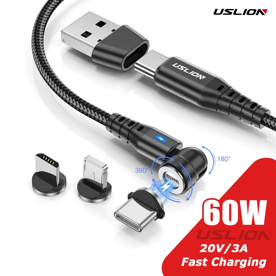 Uslion 2 v 1 PD 60W rýchle nabíjanie Magnetický kábel USB C na zadanie mikro dátového kábla pre iPhone 15 14 Pro Max Xiaomi 13 POCO M5 X5