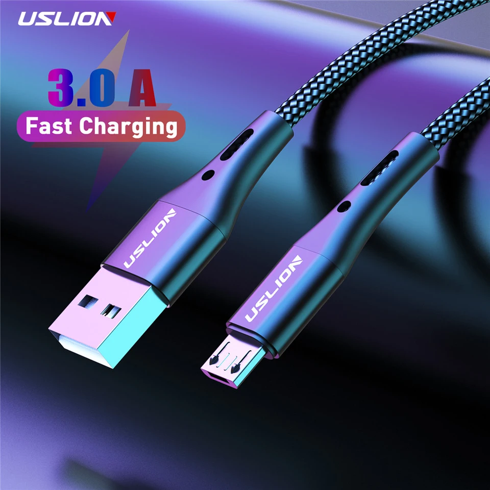 Uslion Black Micro USB kábel Rýchle nabíjanie pre dátový kábel mobilného telefónu Xiaomi Android pre nabíjačky Samsung Micro USB nabíjačky 3M/2M