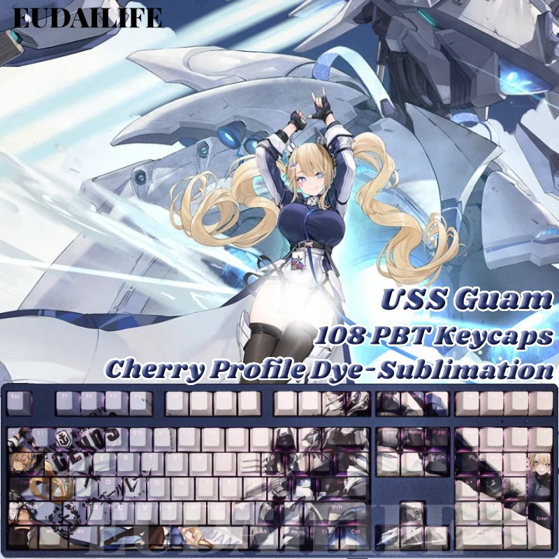 USS GUAM 108 KEYCAP AZUR LANE PBT DYE SUBLIMATION LIGHTING LIGHTING OBCHOD Čerešňového spínaču Krížový kryt pre mechanickú klávesnicu darček