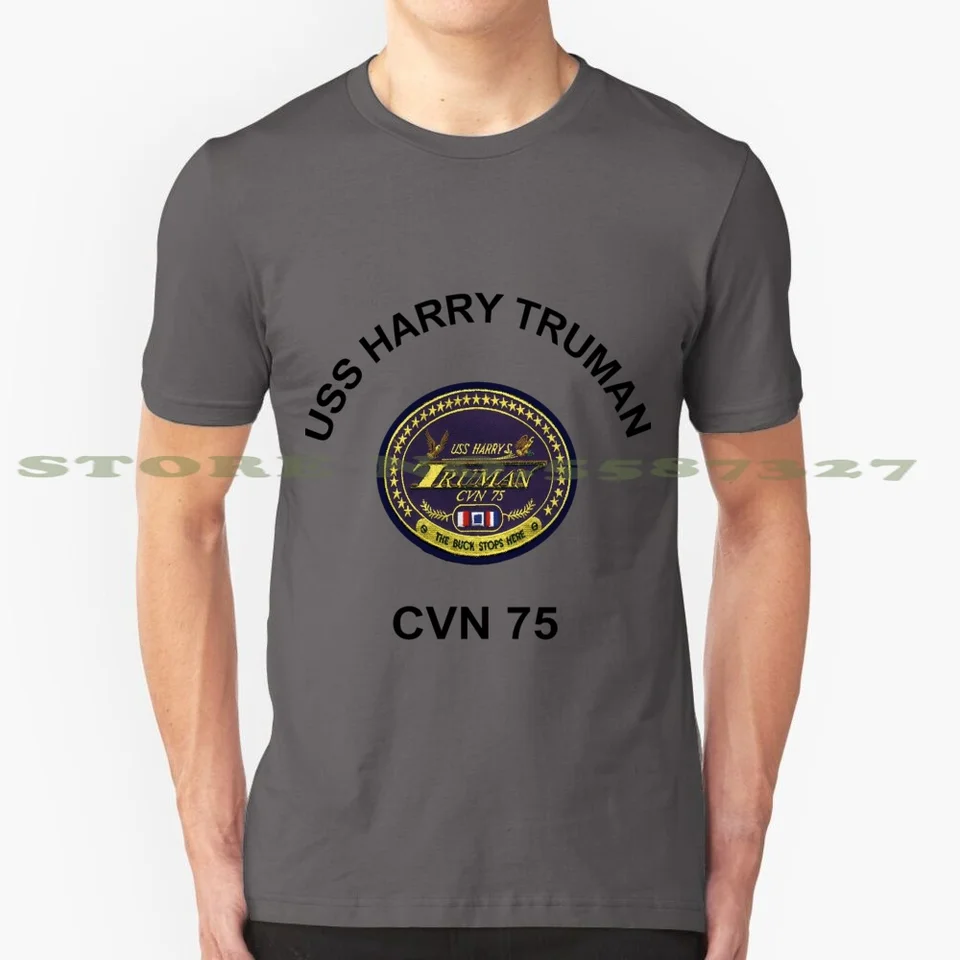 USS Harry S. Truman (CVN-75) Crest 100% Pure Cotton T-Shirt Aircraft Aviator Carrier USS Theodore Roosevelt 70 pre