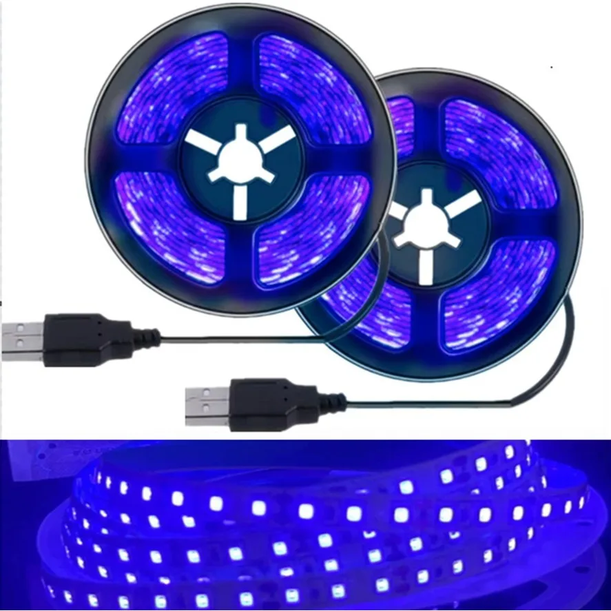 UV DC 5V 5M 2835 SMD LED svetlo Svetlo Ultrafial 385-400NM Čierne svetlo UV žiarovka Flexibilná LED stuha pre žiarivé fluorescenčné párty