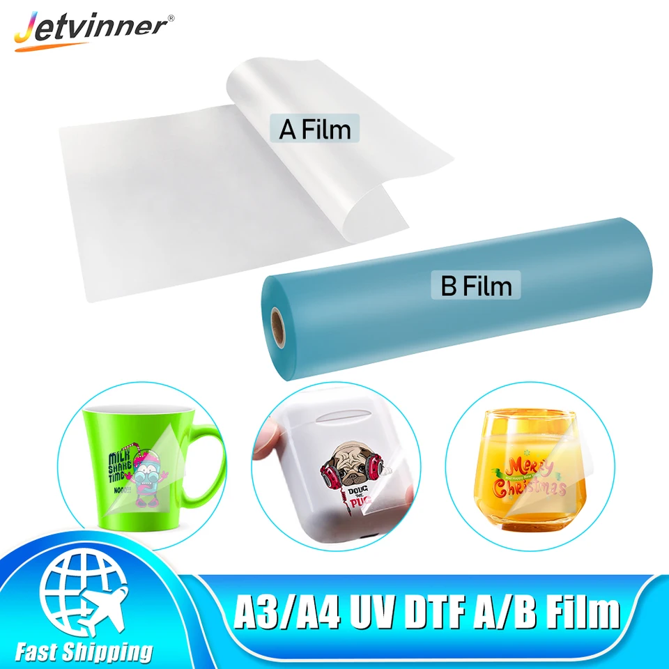 UV DTF AB Film pre A3 A4 UV DTF TLAČKA UV DTF FILM WORPORPLE LOGO TRANSFORE UV DTF FILM FILM ADHESIVE LAMINÁCIA Stroj