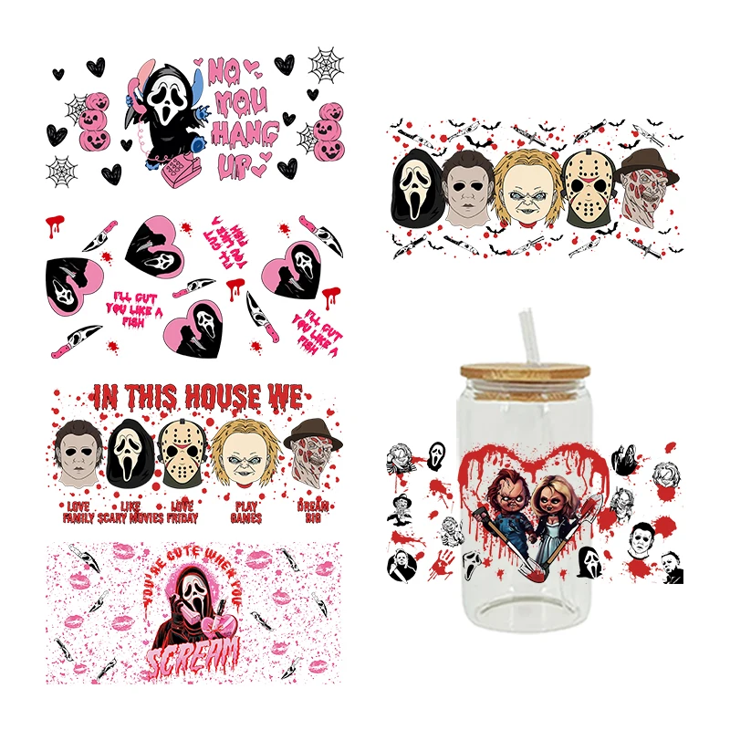 UV DTF Transfer Sticker Halloween Téma pre 16oz okuliare Libbey Cup Cup Can DIY Witerproof ľahko použiteľné vlastné obtisky D3790