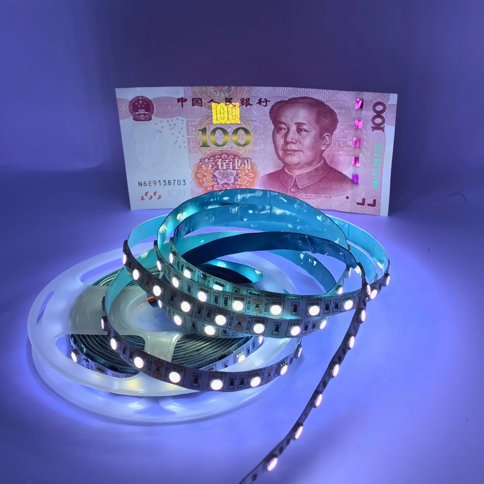 UV flexibilné LED pásové svetlo Blacklight 12v 365nm-370nm 395-405nm Ultrafialová dióda LED dióda 5050 pre UV vytvrdzovanie Fluorescencie DJ