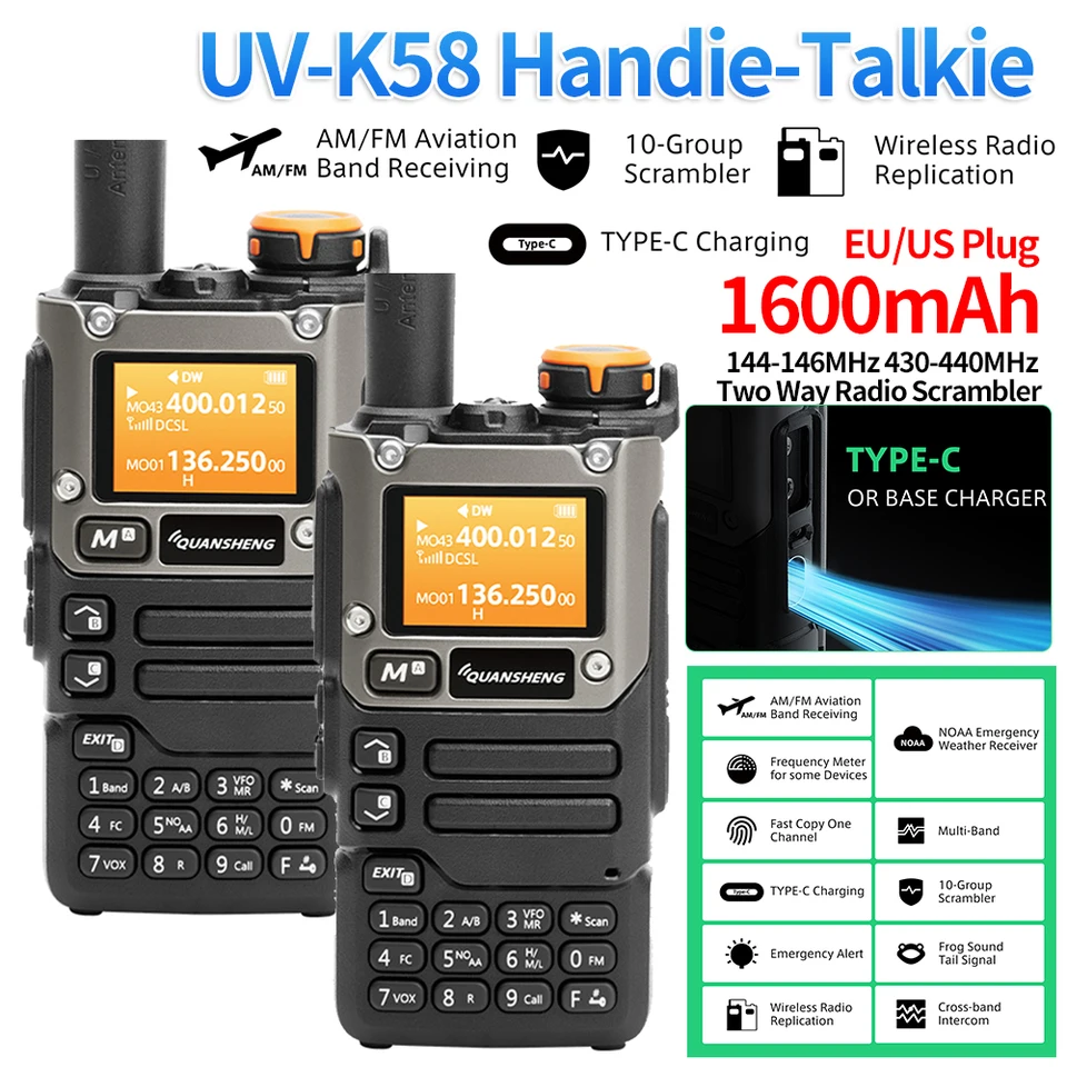 UV-K6 prenosný viacpásmový transceiver UHF VHF DTMF FM bezdrôtová frekvencia Two Way CB Radio Scrambler Air Band Radio Walkie Talkie
