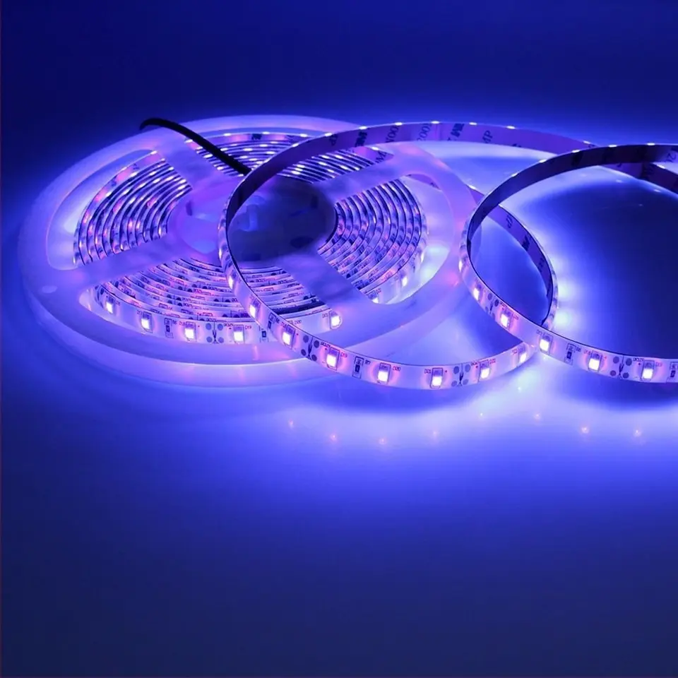 UV LED pásik Flexibilný 12V 5050 2835 SMD Ribbon Purpurová páska Ultrafialová lampa 395-405nm čierne svetlo pre DJ Fluorescenčnú párty