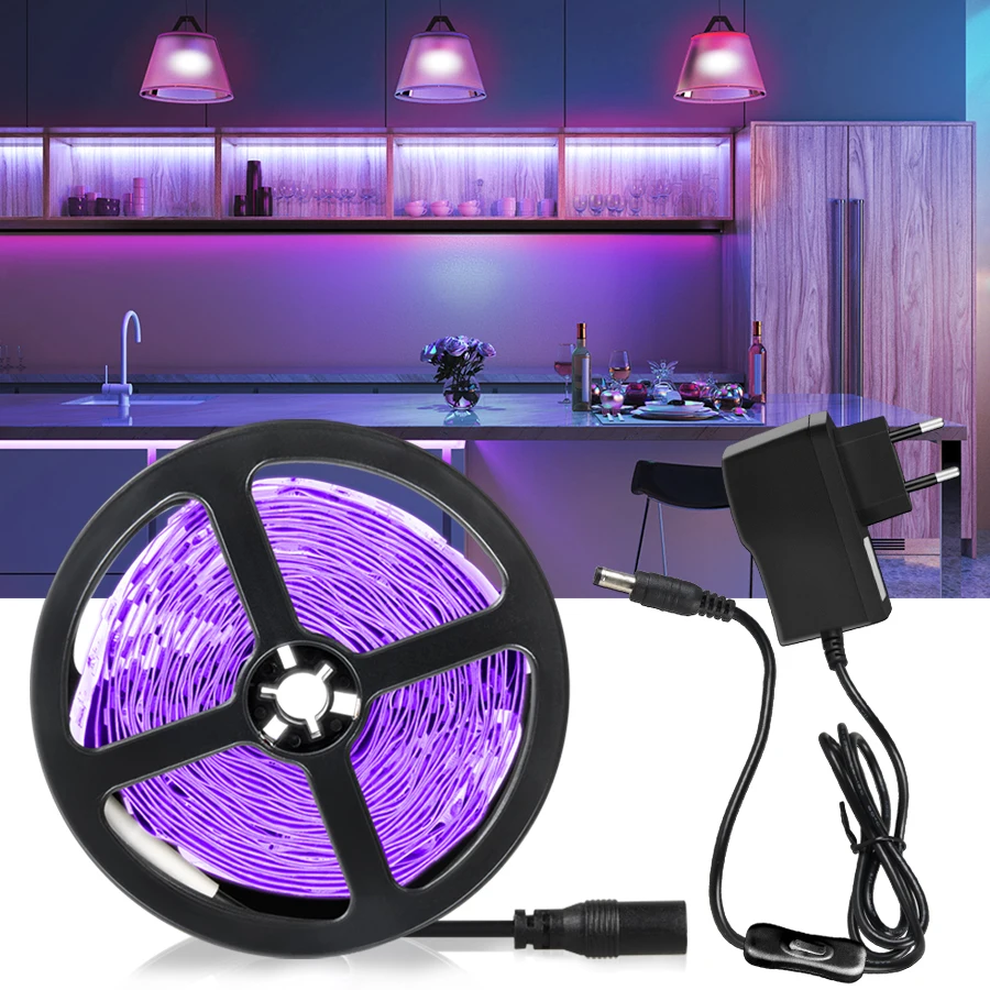 UV LED sterilizačný pásik Svetlo 5m 300 LED diódy DC 12V Flexibilná ultrafialová pásková lampa pre dekoráciu kuchyne v spálni