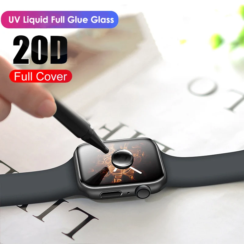 UV temperované sklo pre Apple Watch 9 8 7 45 mm 41 mm 6 5 SE 40 mm 44 mm chránič obrazovky pre IWatch 3 2 1 38 mm 42 mm ochranné sklo 42 mm