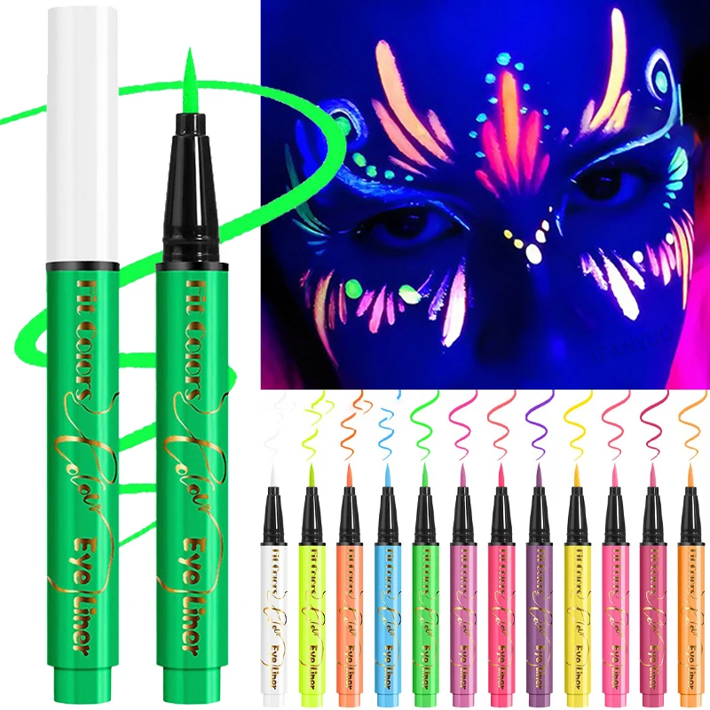 UV žiarivá žiara tekuté očné lokality Pen Nepooderná tvár farebná farba neónová farebná Halloween vianočná večierok Art pódium očný make -up