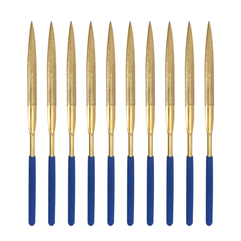 UXCell 10ks Diamond Nehter Súbor sada 3 mm x 140 mm polovičné okrúhle súbory Titánové náradie pre kovové drevené kamenné sklo sklo