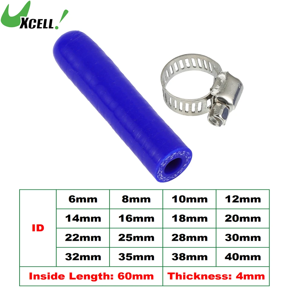 Uxcell 60 mm dĺžka 6 mm-40 mm id auto silikónový gumový hadicový uzáver s svorkou Silikón zosilnený blokovací čiapka modrá 1 sada