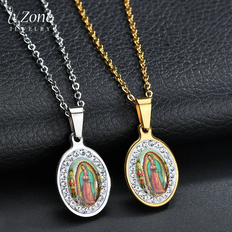 Uzone náboženská Panna Mária prívesok Amulet Amulet Amulet Creadless Ocel Kresťanské šperky Kamenné modlitebné náhrdelníky pre ženy