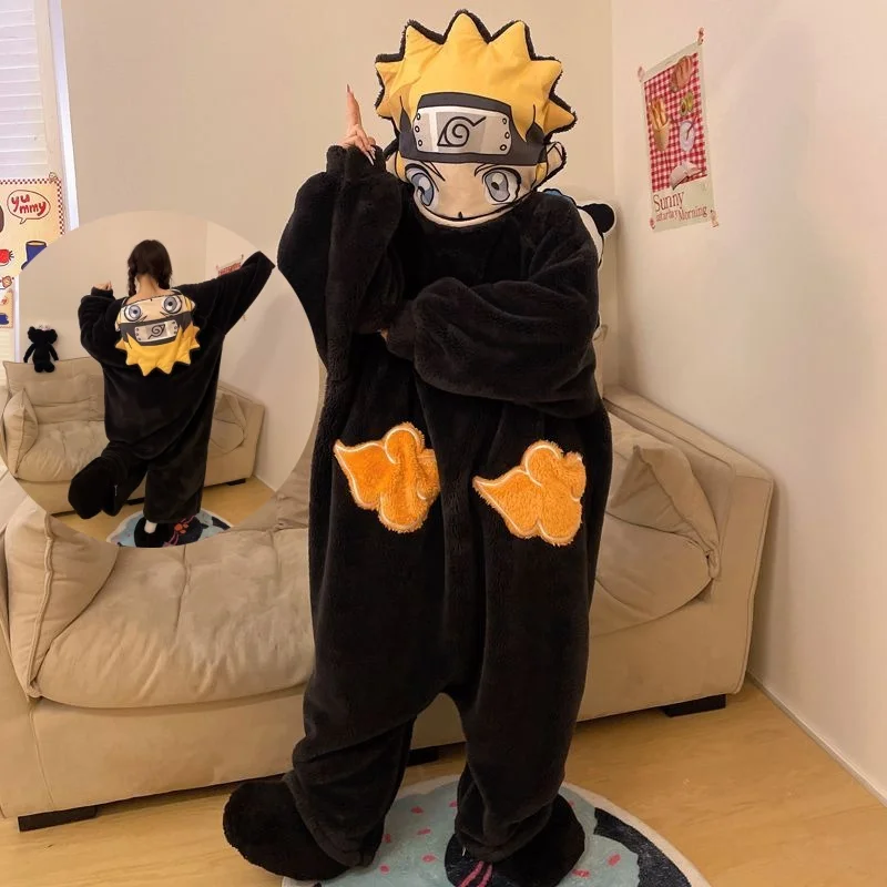 Uzumaki Naruto Winter Cosplay s kapucňou pár nočná košeľa Nové pohodlné ľahké koralové fleece Naruto pyžamy kombinézy bez papuče bez papuče
