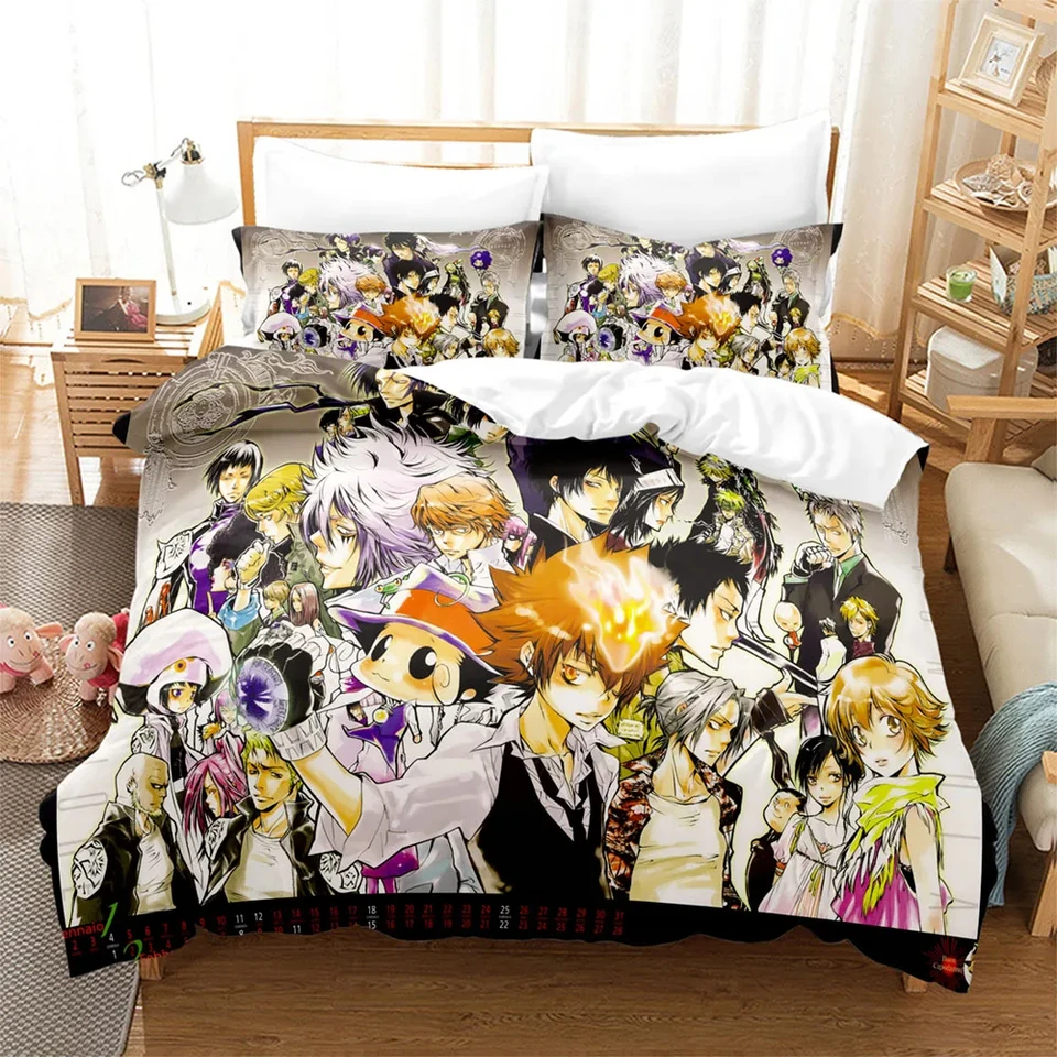 Učitelia anime rodinní učitelia Reborn Bedding Set, obliečka na obliečka na krupine vankúš, King Queen Twin Size Boys Dievčatá dospelí