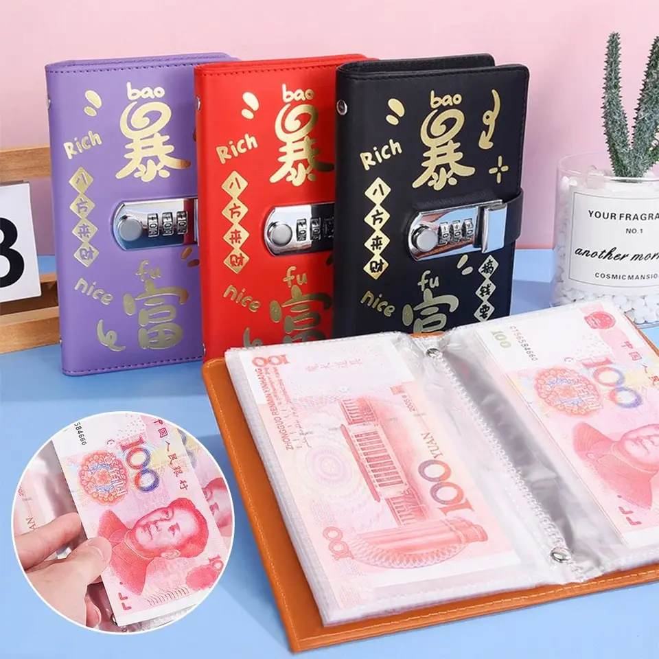 Ušetrite peniaze 100 obálky, ktoré šetrí výzvy na veľkú kapacitu PU Mini Binder Savings Challenge s heslom zámok nepremokavým