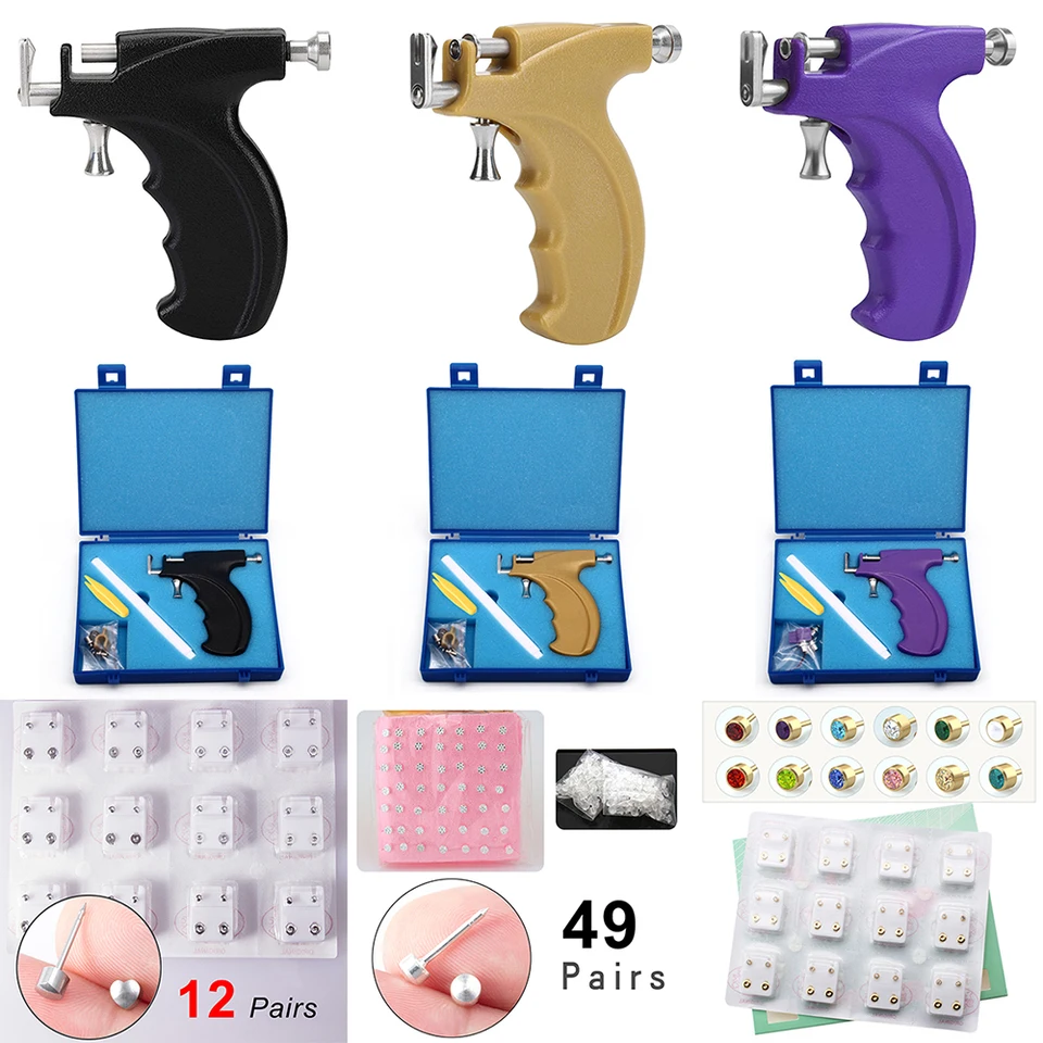 Uši prepichovacie náušnice náušnice perikingové pištoľ Piercer Machine Studs diery peicing guns comp and