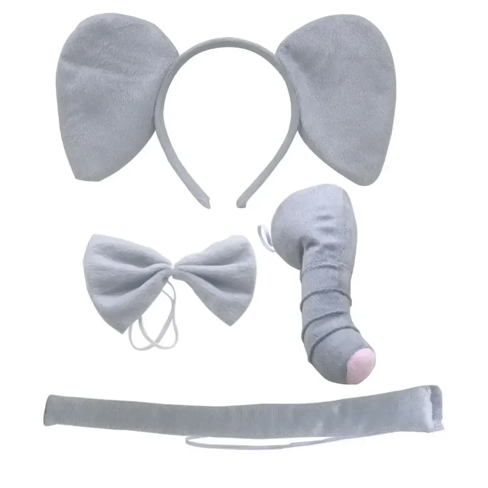 Uši slonov pre zvieratá čelo čela nosa Bowtie Tail Set Príspevok pre dospelých a deti narodeniny Halloween kostým Cosplay