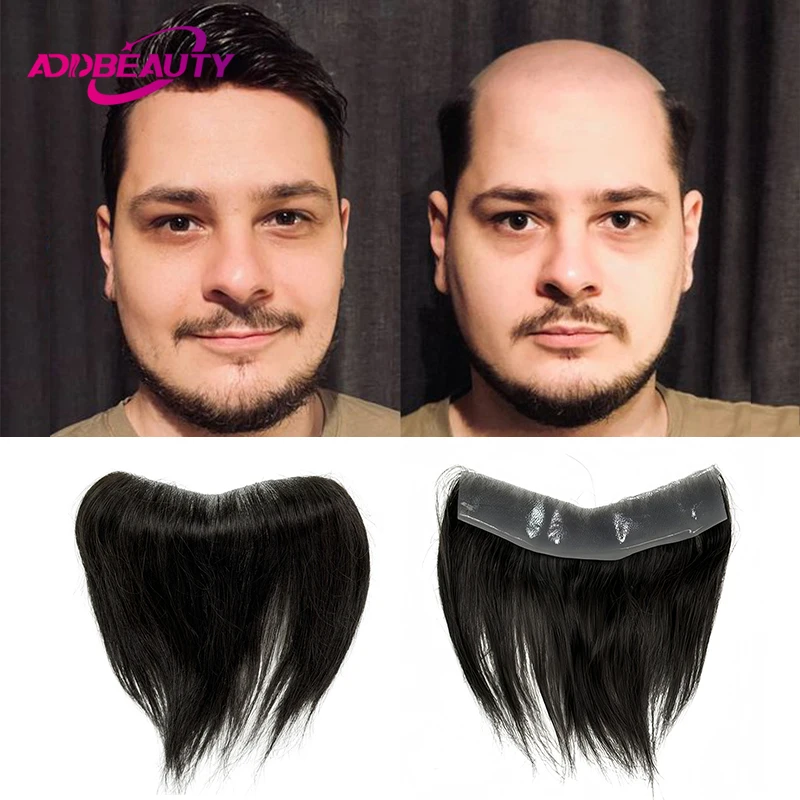 V Frontal Toupee tenká pokožka PU 0,05-0,14 mm Vloop Muži Parochňa Indian ľudské vlasy Systém nahradenia 6 palcov prírodná farba 100%