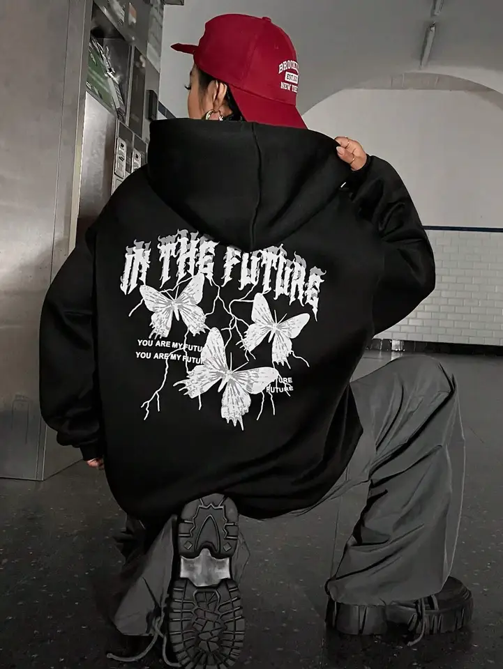 V futrte tri motýľov dámske kapucňa Harajuku fleece mikiny módne posádka posádka kapucňa jesenné prevyšujúce streetwear ženy