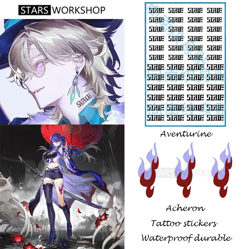 V hre Stock Game Honkai Star Rail Acheron Cosplay Tetovanie nálepky aventurín cos vodotesný trvaní tetovanie Halloween Body Tatouage