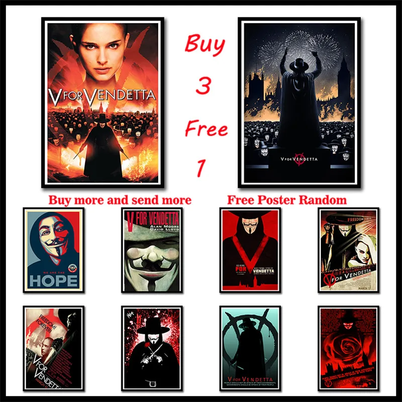 V pre Vendetta biele papierové plagáty na stenu nálepky pre obývaciu izbu umelecké remeselné mapy domáci dekor filmový plagát bezrámový