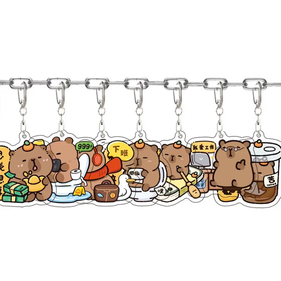 V práci Capybara akryl Keychain roztomilý karikatúra zvierací kľúče kľúča módna taška prívesok Men ženy Zábavné doplnky darček pre priateľov