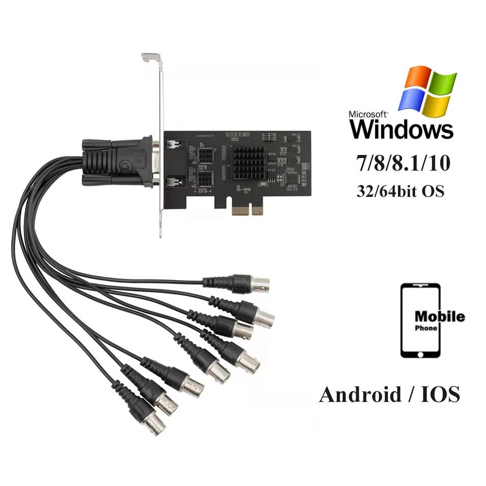 V reálnom čase 8 kanálov 720p AHD PCI-E Video Card Card 4 Kanál Audio 1080p počítačového zapisovača pre Android iOS Windows XP/7/8/10