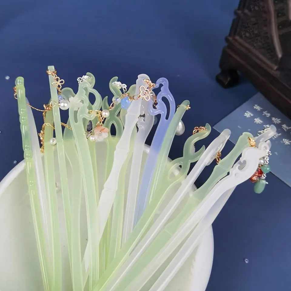 V správky pre dievčatá kvetinové kvetinové acetát Kórejský klip na vlasy Leaf Leaf Pendens Chinese Cair Vidlica Hanfu Hair Sticks Dám