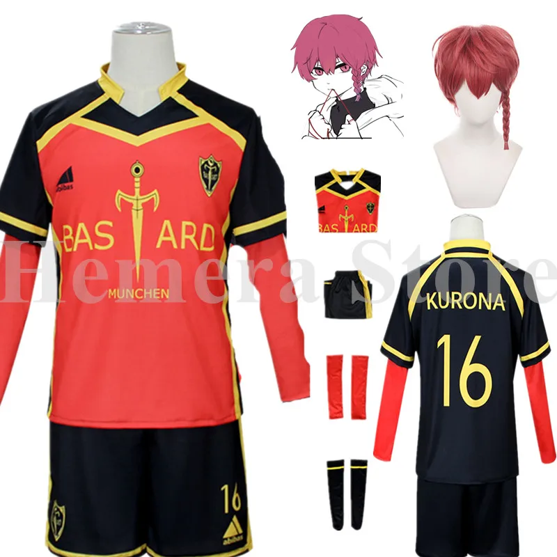 V zásobách Anime Blue Lock Ranze Kurona Cosplay kostým parochňový tím Bastard Munchen č.