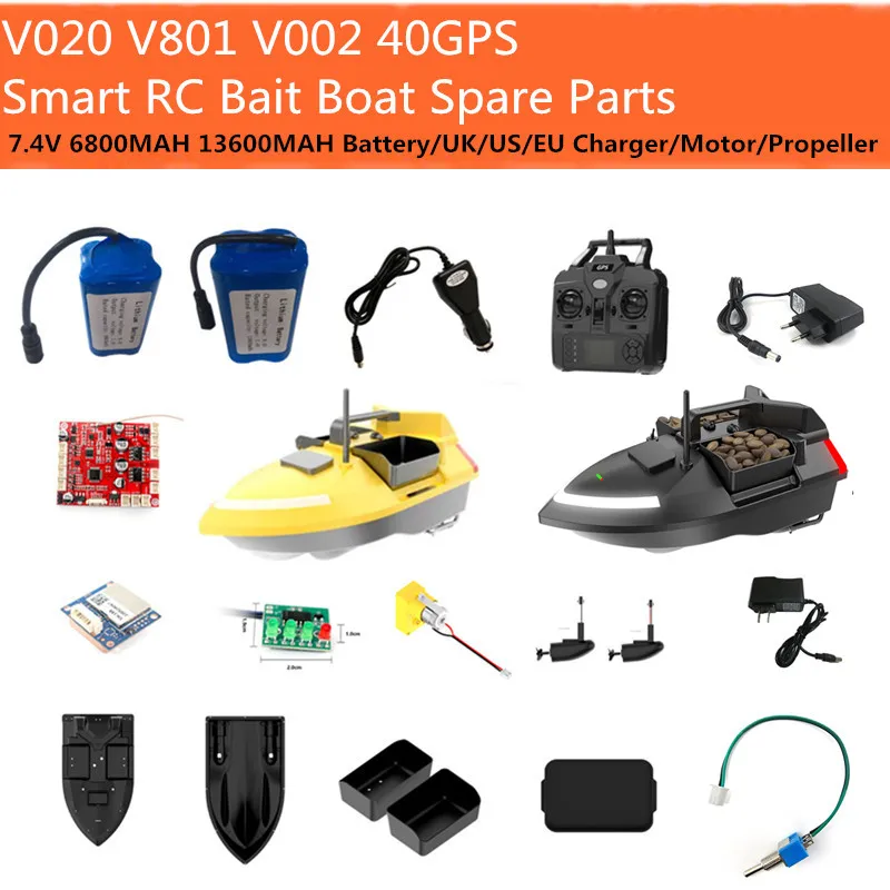 V020 V801 V002 40 GPS diaľkové ovládanie RC Rybárska návnada náhradné diely 7,4V 6800 mAh 13600 mAh batéria/nabíjačka/motor/vrtuľ/svetlo