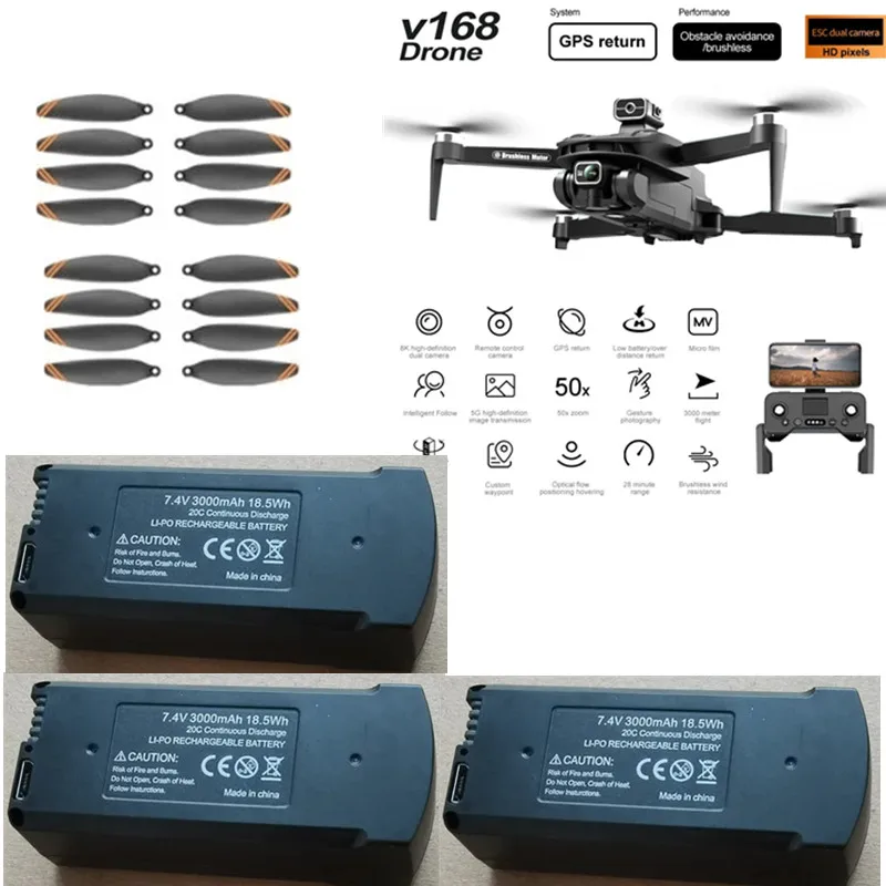 V168 GPS Brushless Drone Batéria 7,4 V 3000 mAh /vrtuľa V168 GPS RC DRONE Originálne príslušenstvo V168 PRO MAX GPS RC DRON BATTER