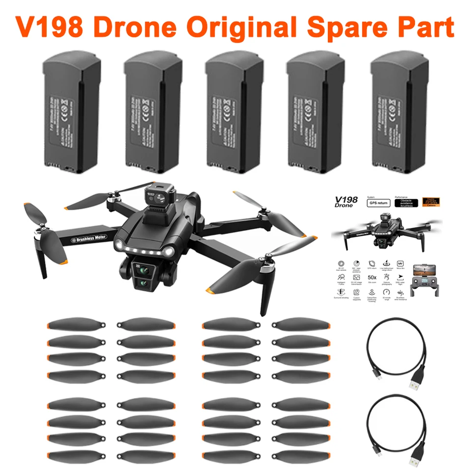 V198 Max Brushless GPS Drone Pôvodná náhradná časť vrtule Blade Maple Leaf / 7,4V 3000 mAh batéria / nabíjačku USB Parger Accessory
