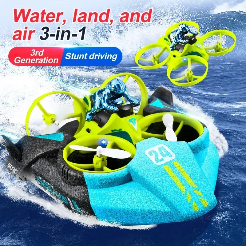 V24-remote Control Water Land a Air Troj v jednom elektrický motor s diaľkovým ovládaním vodnej lode Fun Little Boy