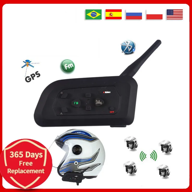 V4 Pro Motorcycle Bluetooth prilba náhlavná súprava nových 4 jazdcov 1200 m BT viacphone Interkom Intercom Weproof FM Communicator pre slúchadlá