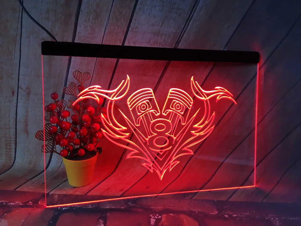 V8 piestová kaviareň Nová neónová značka LED stena Light Wall Decor Decort Up Neon Spedroom Bar