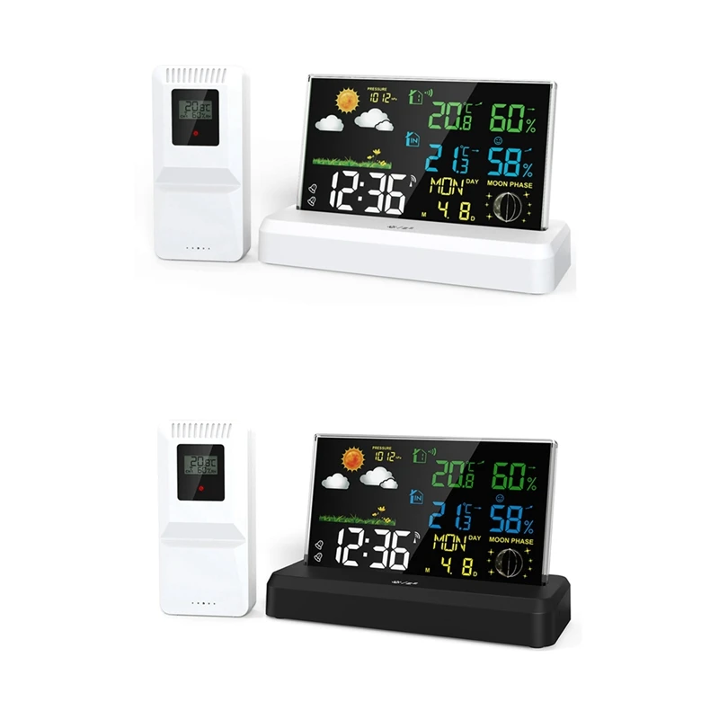 VA farebná obrazovka Digitálna meteorologická stanica predpovedá poveternostné stanice Radio Clock Home Hygrothermograph EU Plug B
