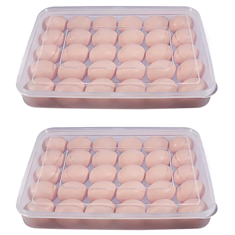 Vajcia nádoba, chladnička Devily Egg Tray Nosič s vekom pre 60 vajec - plastová chladnička stohovateľná prenosná 2 balenie