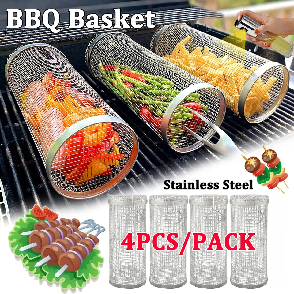 Valcový kôš BBQ- najväčší grilový kôš vôbec, okrúhly gril z nehrdzavejúcej ocele, kempingový stojan na grilovanie pre zeleninu, ryby
