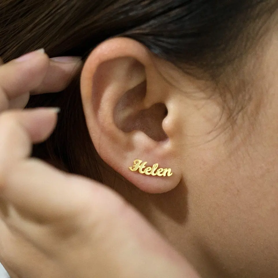 Valentines darček pre jej/mamu vlastné šperky Custom Gold Name Stud náušnice
