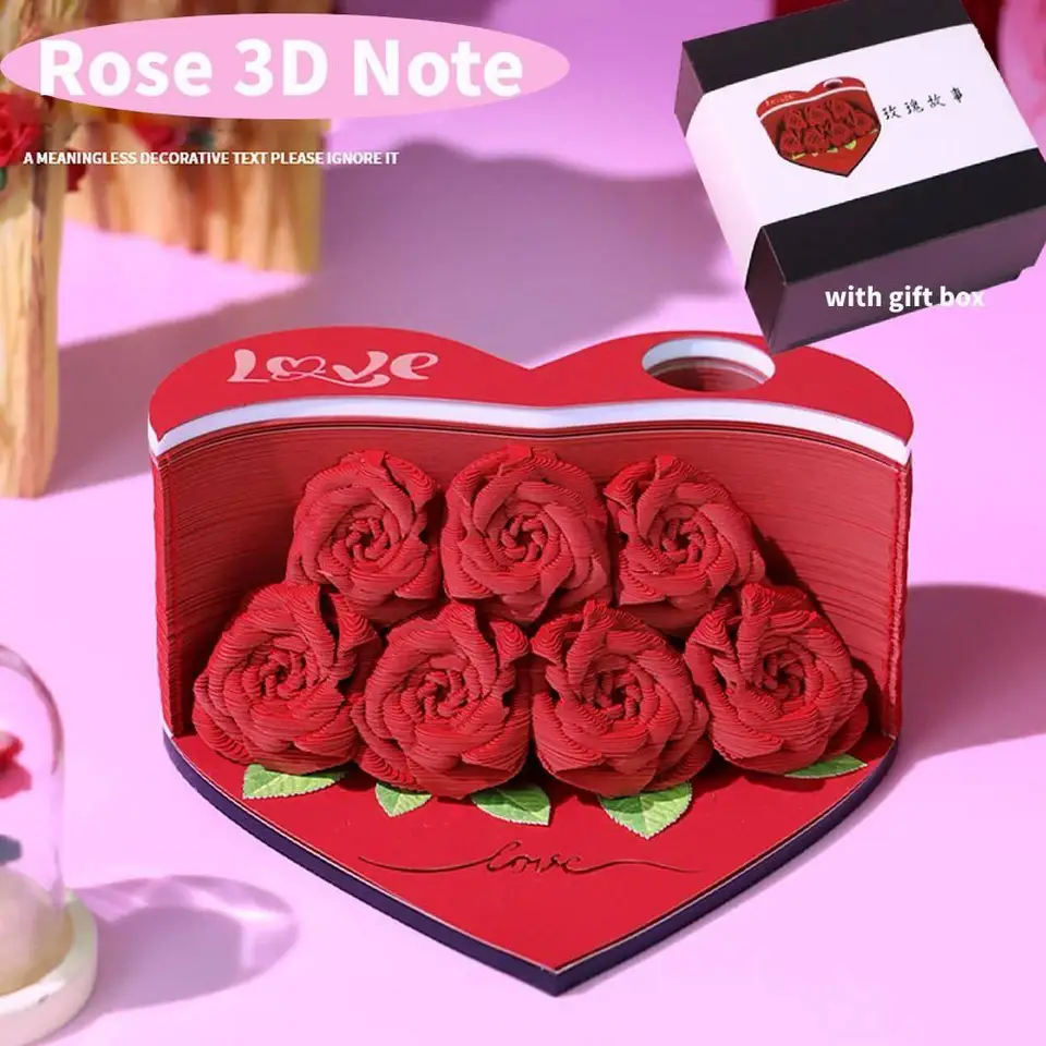 Valentín darček 3D Rose Memo Pad Creative Desk Calendar DIY Poznámky Poznámkový blok 3D ART CALENDAR Paper