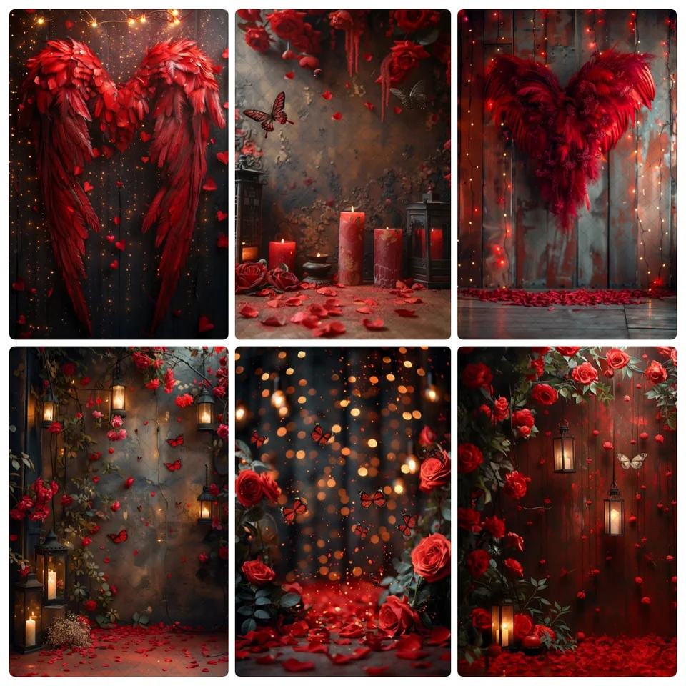 Valentín Red Love Heart Photography Pozadie Dreamy Red Angel Wings
