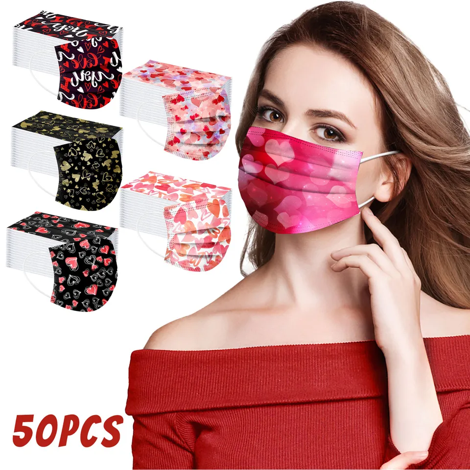 Valentína jednorazová maska ​​na tvár pre dospelých valentínske masky s dizajnom Roztomilé papierové masky mascarillas plná ochrana tváre