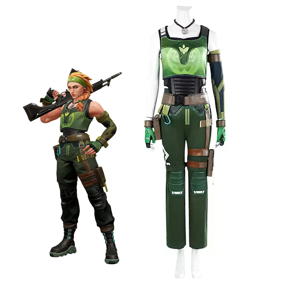 Valerant Skye Cosplay kostým zelené oblečenie Skye Top Pants Battle Suit plnohla