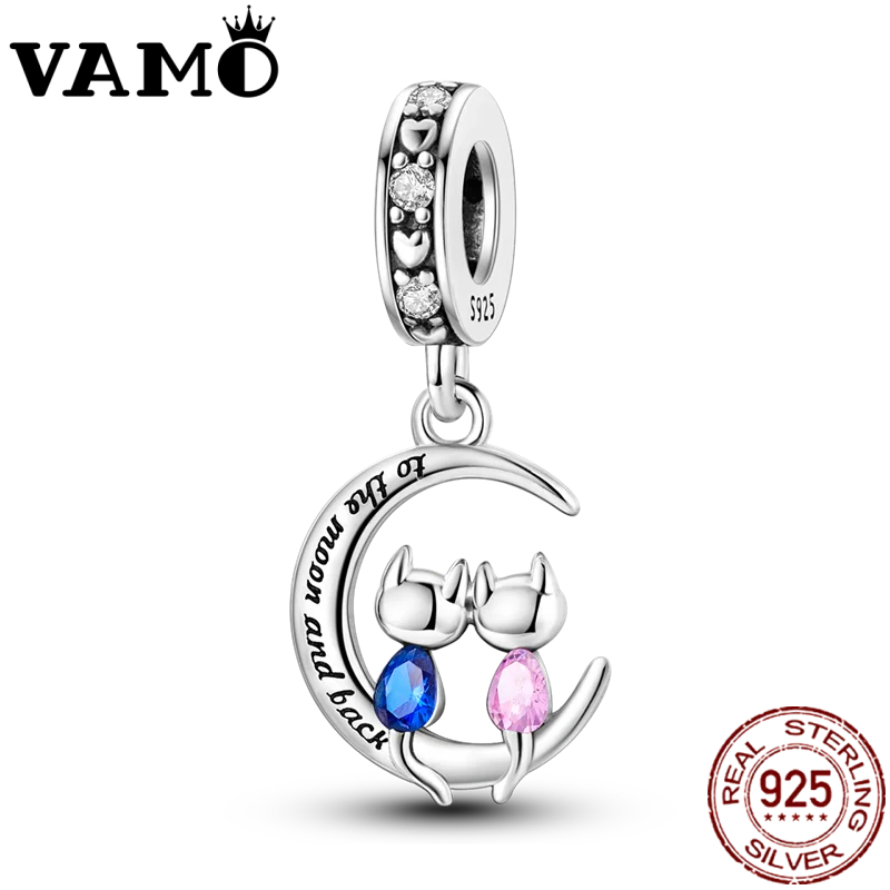 Vamo Original 925 Sterling Silver Lover Charms Bead Moon and