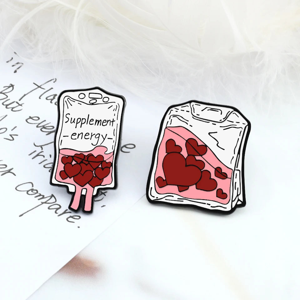 Vampire Blood Bag Pins odznak Medical Blood Transfúzne vrecká Smalt Doctor Nurse tričko Broš